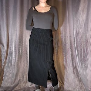 maxi black pinstripe skirt with front slit // medium (8)